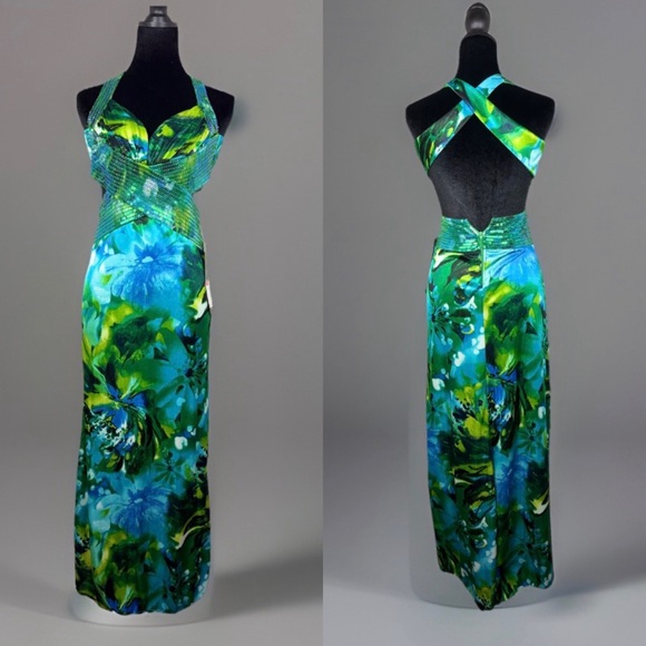 Masquerade Dresses & Skirts - Masquerade Dress Womens 1/2 Green Blue Maxi Floral Gown Whimsy Fairy Prom Y2K